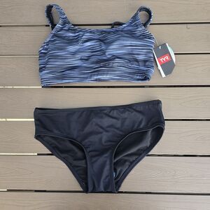 TYR Women's Black/Grey Arvada Jojo Top (L) W/ Solid Black Bikini (12) NEW